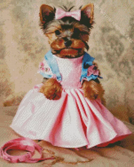 Puppy Yorkie In A Pink Dress Diamond Painting