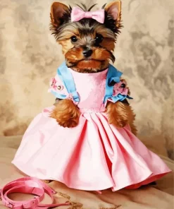 Puppy Yorkie In A Pink Dress Diamond Painting