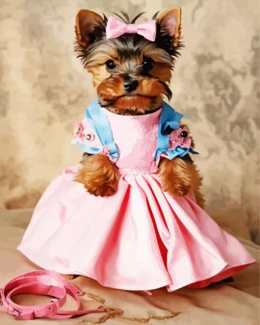 Puppy Yorkie In A Pink Dress Diamond Painting