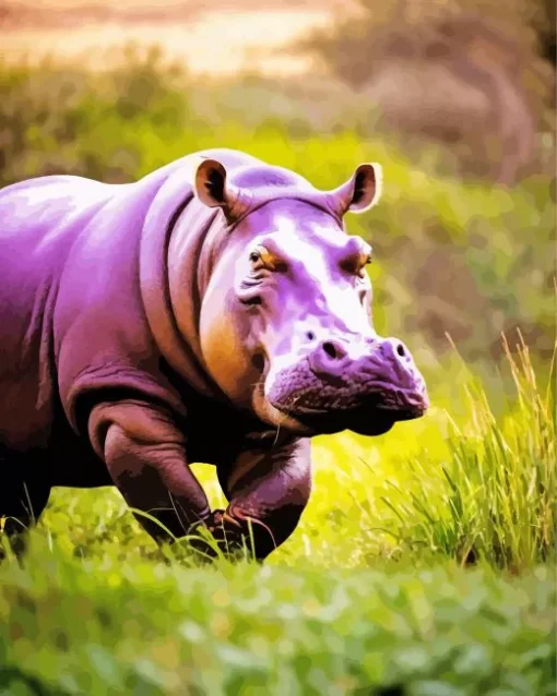 Purple Hippo Running Diamond Painting