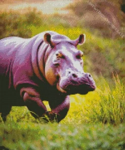 Purple Hippo Running Diamond Painting