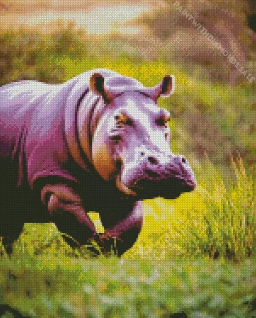 Purple Hippo Running Diamond Painting