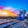 Purple Sky And Train Diamond Painting