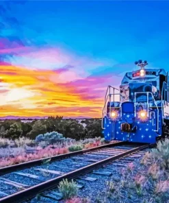 Purple Sky And Train Diamond Painting