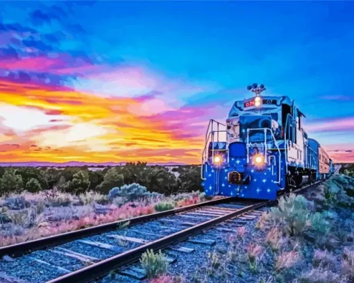 Purple Sky And Train Diamond Painting