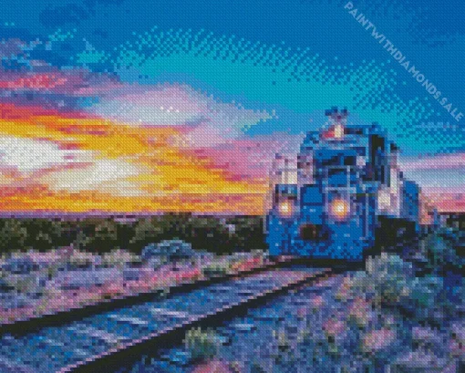 Purple Sky And Train Diamond Painting