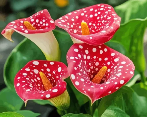 Red Dotted Calla Lilies Diamond Painting