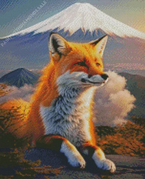 Red Fox In Mount Fuji Diamond Painting