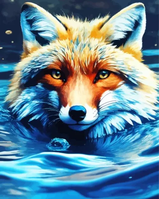 Red Fox In Water Diamond Painting