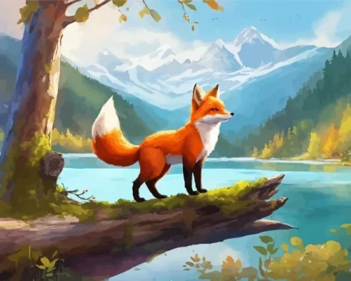 Red Fox With A Lake Diamond Painting