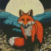 Red Fox With Full Moon Diamond Painting