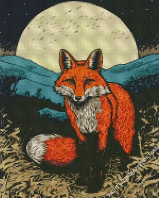 Red Fox With Full Moon Diamond Painting