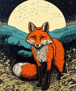 Red Fox With Full Moon Diamond Painting