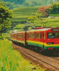 Red Train In Nature Diamond Painting