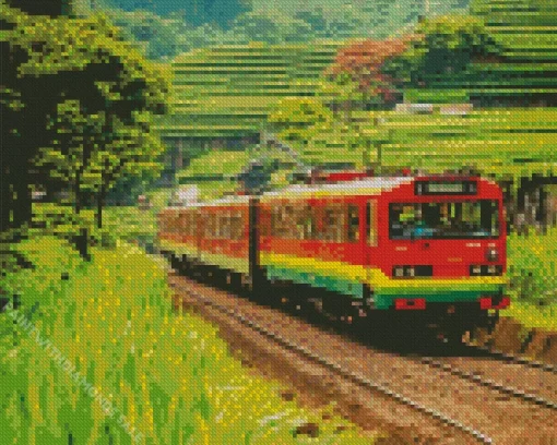 Red Train In Nature Diamond Painting