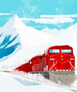 Red Train In Snow Diamond Painting