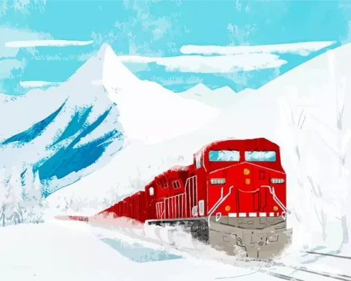 Red Train In Snow Diamond Painting