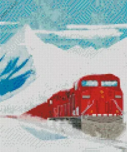 Red Train In Snow Diamond Painting