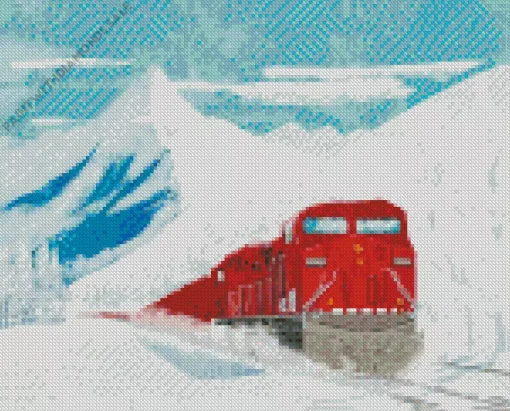 Red Train In Snow Diamond Painting