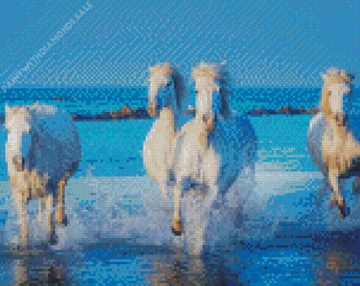 Running White Horses On Water Diamond Painting