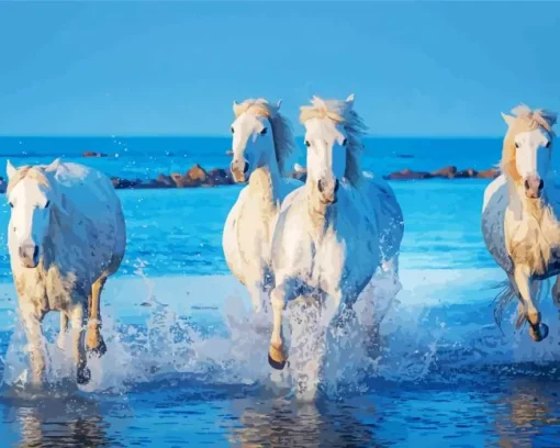 Running White Horses On Water Diamond Painting