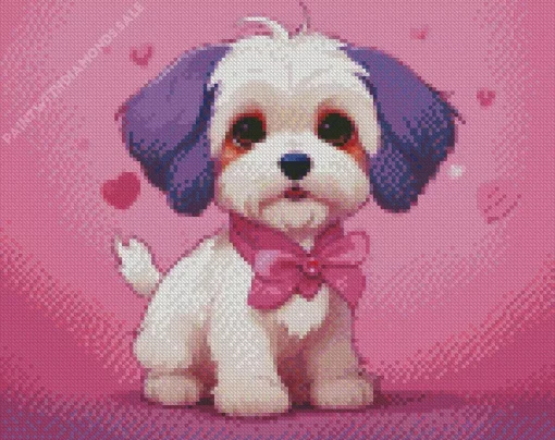 Shih Tzu Puppy With Purple Ears Diamond Painting