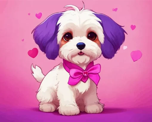 Shih Tzu Puppy With Purple Ears Diamond Painting