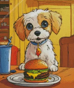 Shih Tzu With Burger Diamond Painting