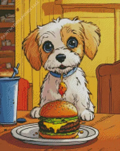 Shih Tzu With Burger Diamond Painting