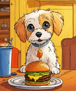 Shih Tzu With Burger Diamond Painting