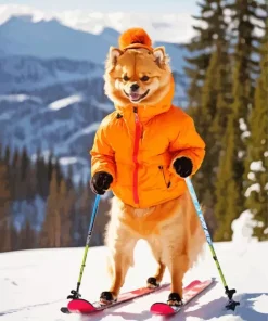 Skiing Pomeranian Diamond Painting