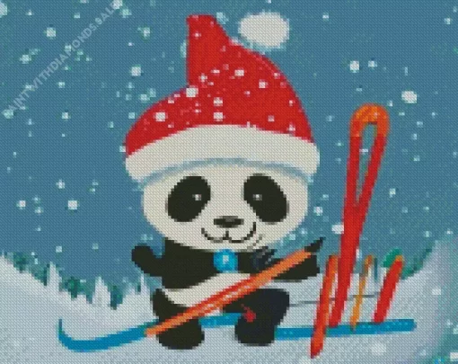 Skiing Panda Diamond Painting