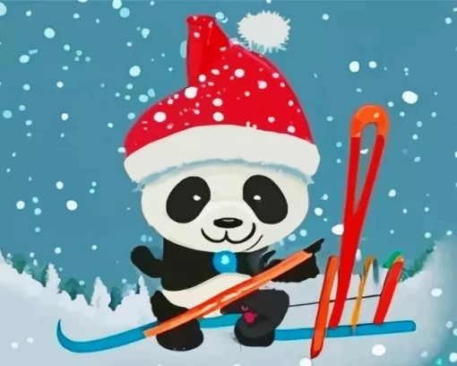 Skiing Panda Diamond Painting