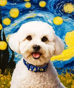 Starry Night Bichon Frise Diamond Painting