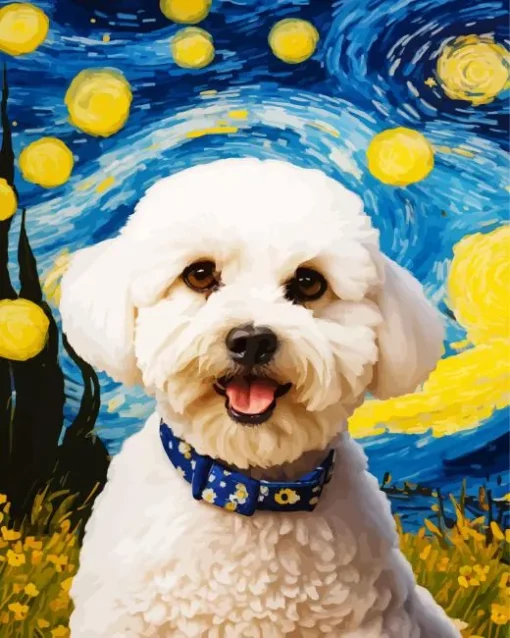 Starry Night Bichon Frise Diamond Painting