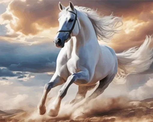 Strong White Horse Diamond Painting