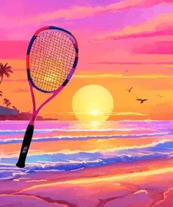 Sunset And Tennis Racket Diamond Painting