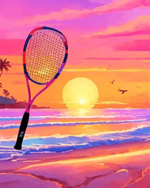 Sunset And Tennis Racket Diamond Painting