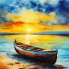 Sunset Boat On Beach Diamond Painting