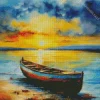 Sunset Boat On Beach Diamond Painting