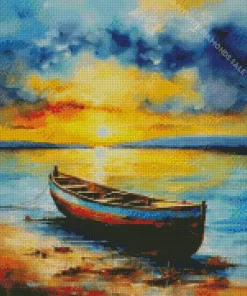 Sunset Boat On Beach Diamond Painting