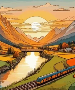 Sunset Train Diamond Painting