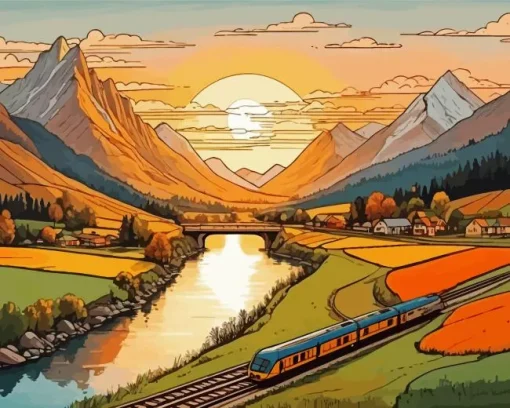 Sunset Train Diamond Painting