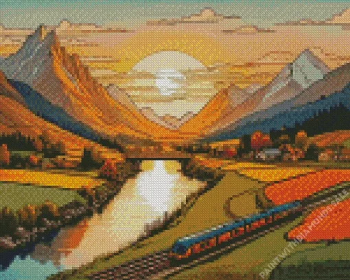 Sunset Train Diamond Painting