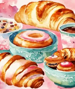 Tea With Croissant Diamond Painting