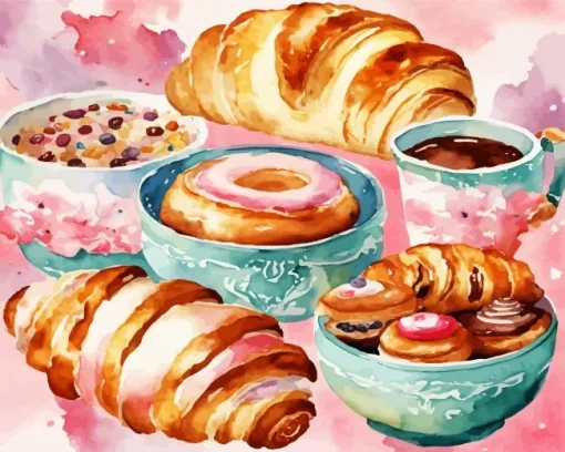 Tea With Croissant Diamond Painting