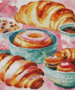 Tea With Croissant Diamond Painting