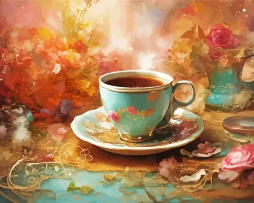 Tea With Flowers Diamond Painting