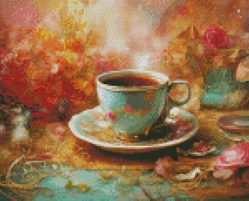 Tea With Flowers Diamond Painting