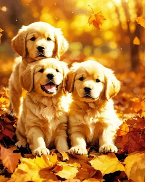 Three Autmn Labrador Puppies Diamond Painting